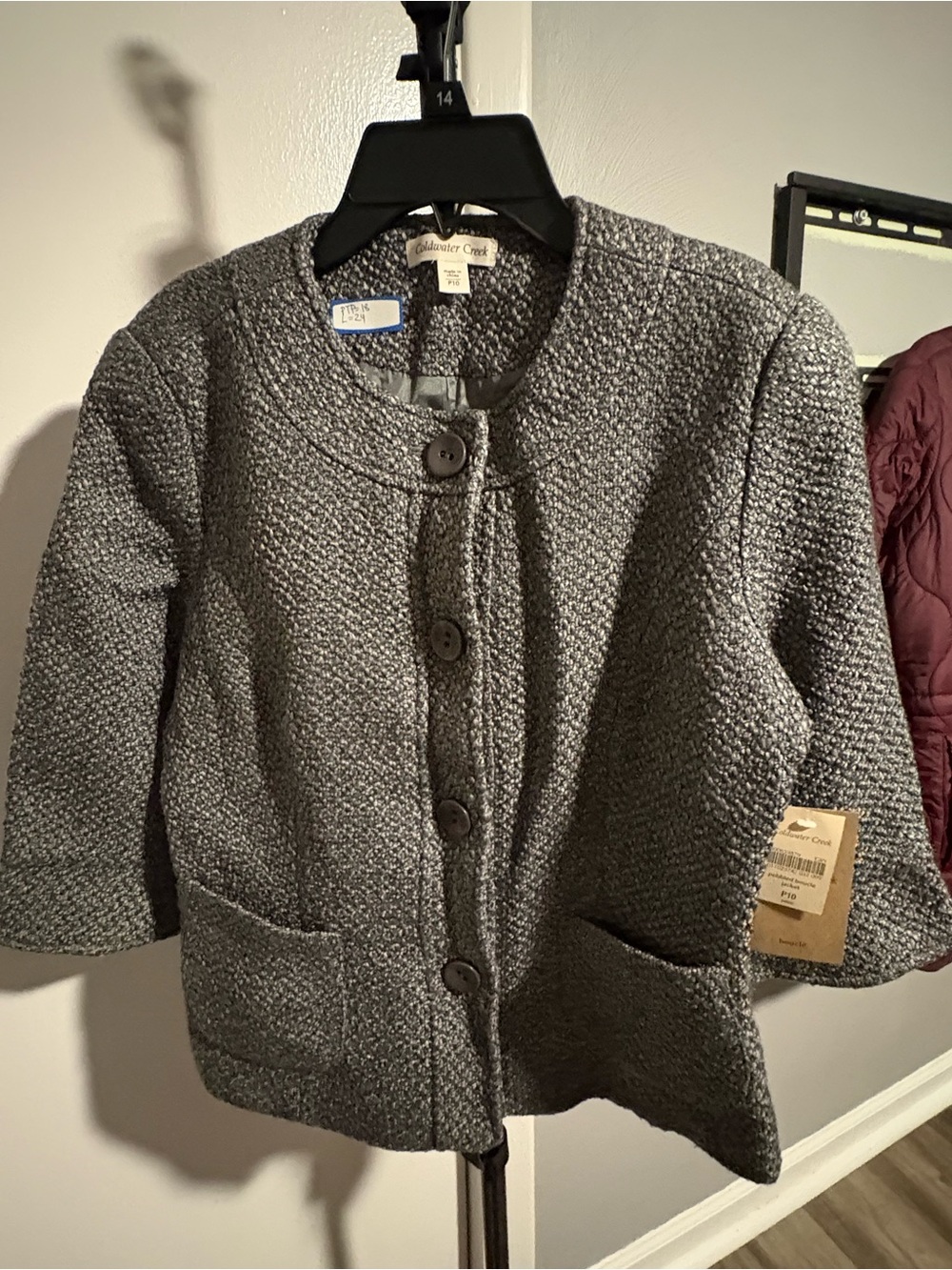 NWT Coldwater Creek Pebbled Boucle Jacket P10 Petite Wool Blend Gray